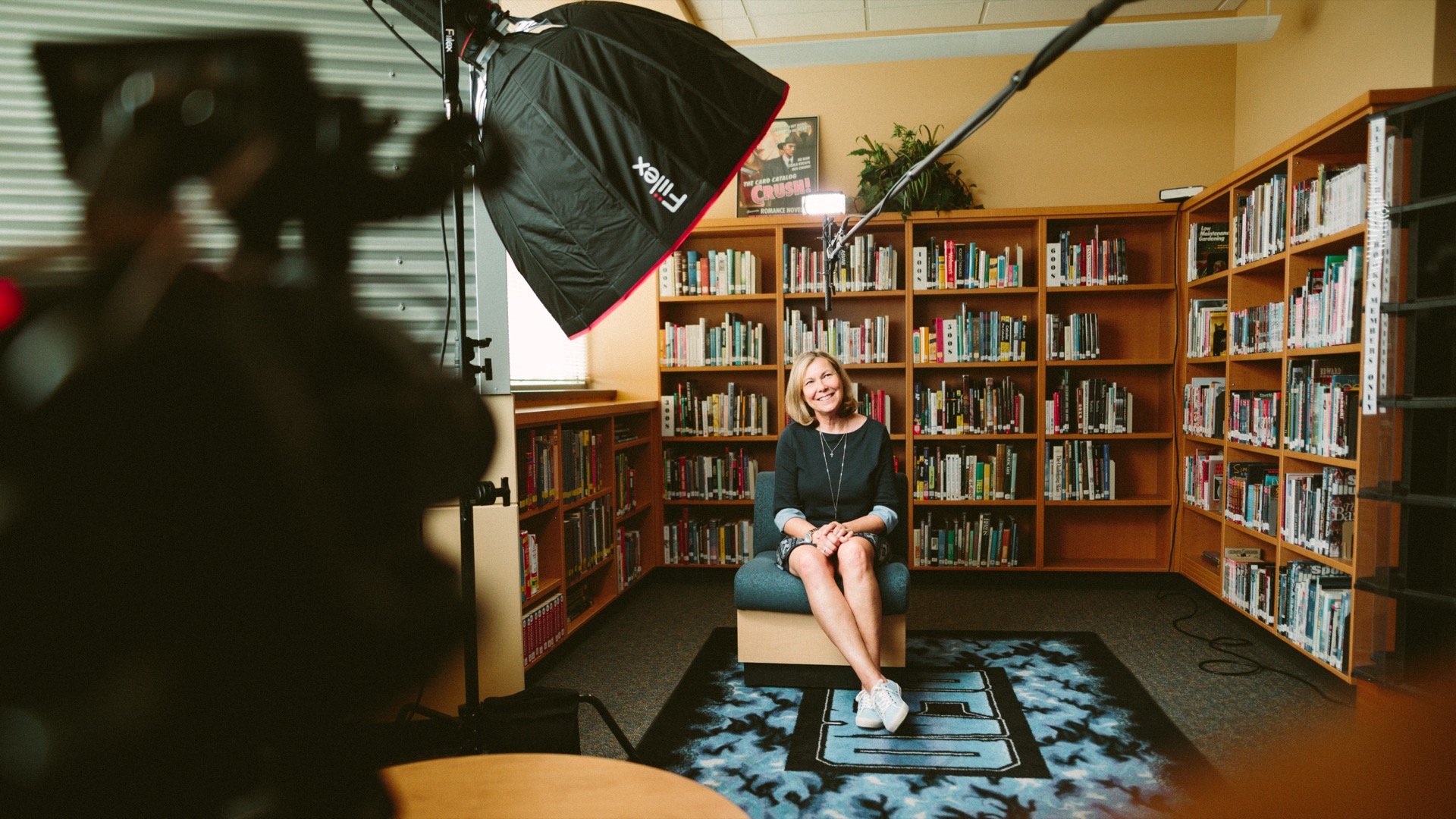 A home studio with lighting and a camera